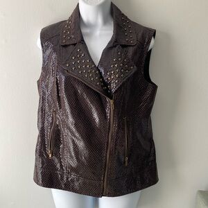 V Christina Dark Brown Faux Moto Style Snake Skin Vest L